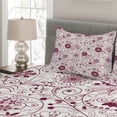 thumbnail image 2 of Ambesonne Floral Quilted Coverlet 3 Pcs, Vibrant Baroque, Queen Size, Maroon Rose, 2 of 4