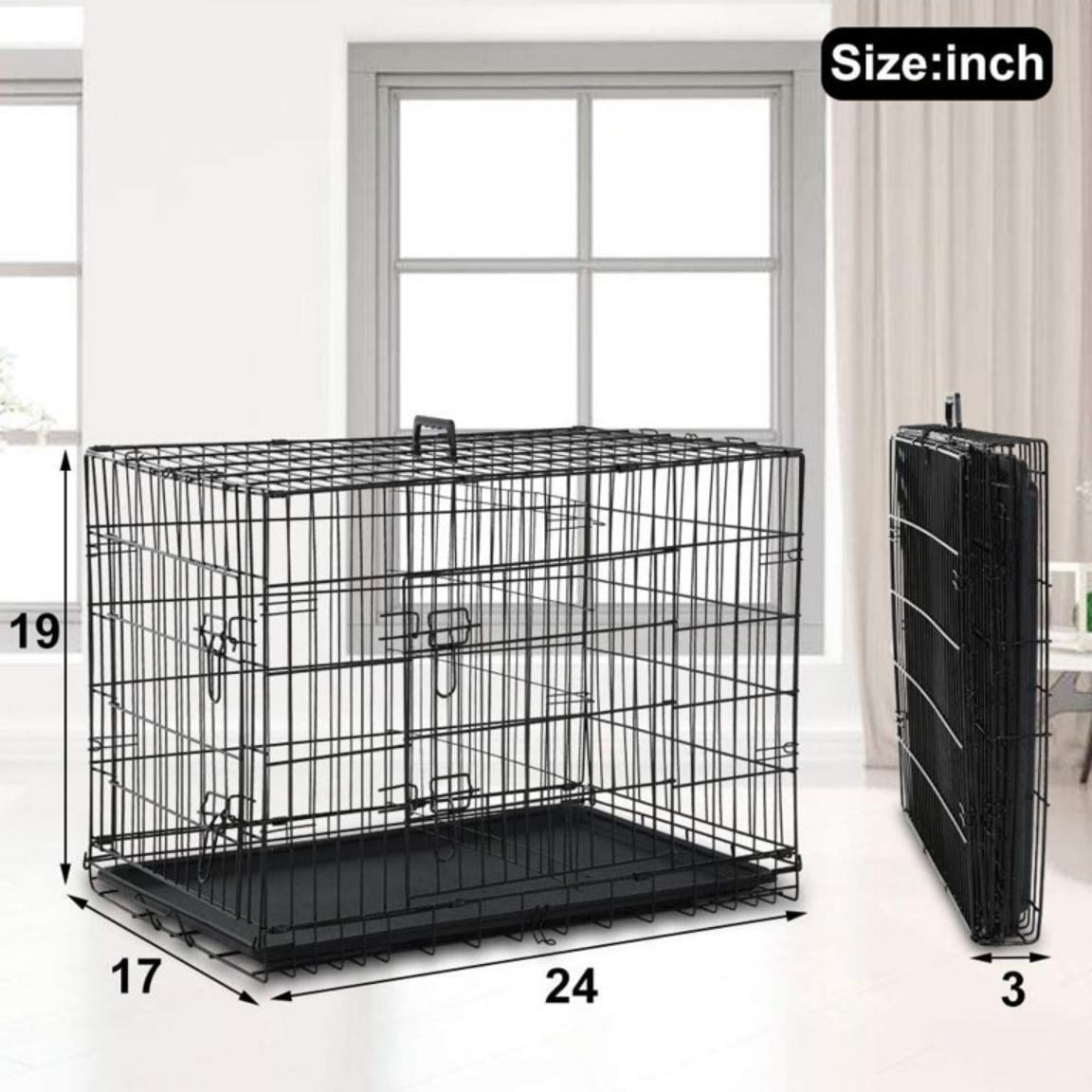 Dkelincs 24 inch Dog Cages for Puppies Dog Crates Folding Dog Kennels and Metal Wire Crates with Double-Door,Tray,Handle for Dog Training Indoor