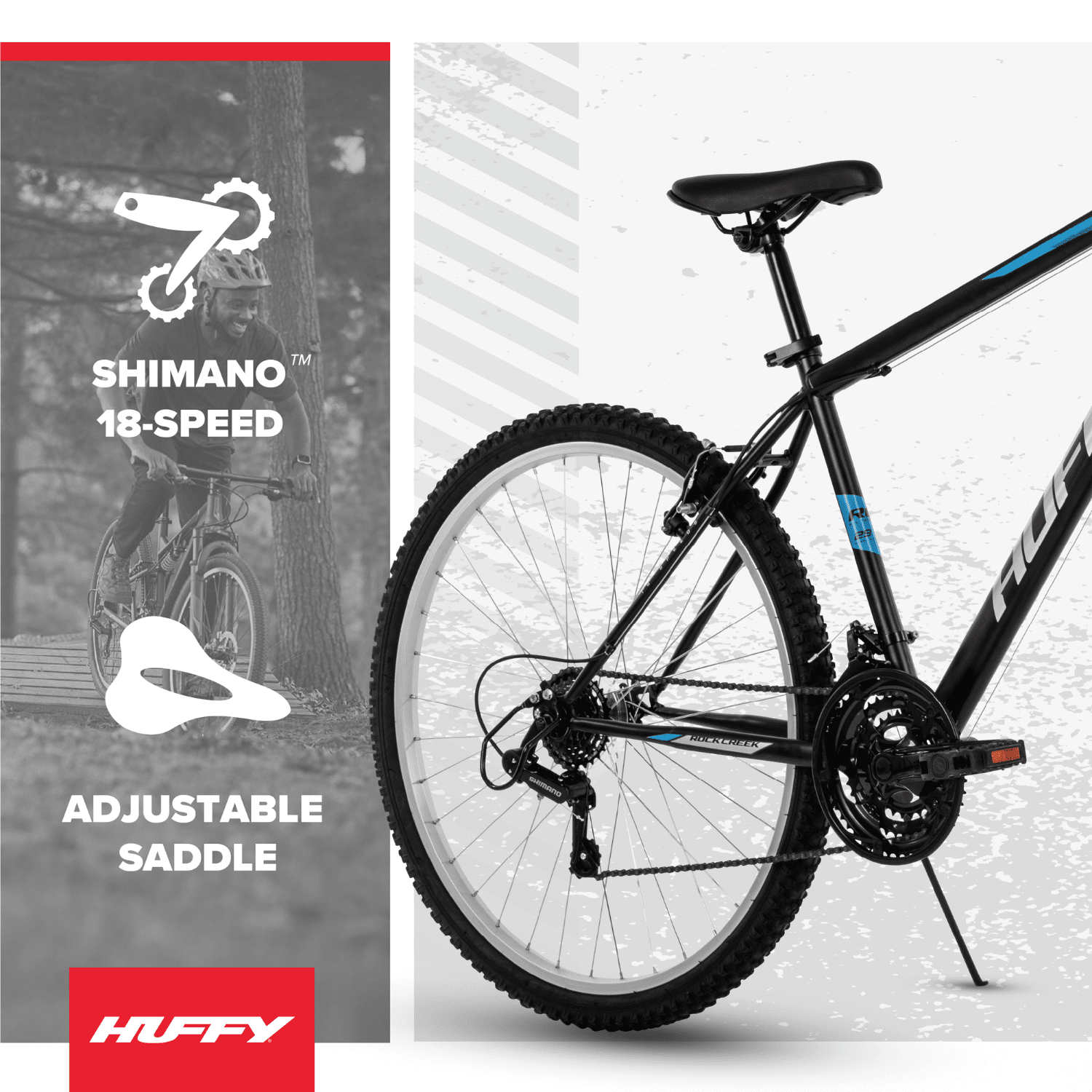 Huffy 29" Rock Creek Mountain Bike, Fits Riders 60”+, Matte Black, Adult, Men's