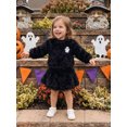 thumbnail image 4 of RUINIXCW Kids Girl Halloween Outfit Smiling Eyelashes Embroidery Long Sleeves Plush Sweatshirt and Mini Skirt 2 Pcs Set, 4 of 7