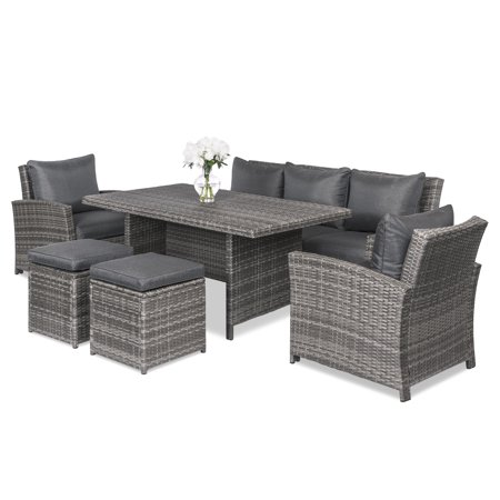 Best Choice Products 6-Piece Modular Patio Wicker Dining Sofa Set, Outdoor Furniture with 7 Seats, Cushions - Gray