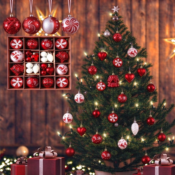 Qwtwty 24 Pcs Christmas Decorations Ornaments Set, Shatterproof Xmas Tree Decorations Hanging Pendants for Home Holiday Party Decor