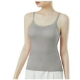 thumbnail image 2 of Tank Tops for Women Built in Bra Sleeveless Top Workout Shirts Fashion Woman‘s Solid Color Bra Pad V-Neck Camisoles Gray L, 2 of 7