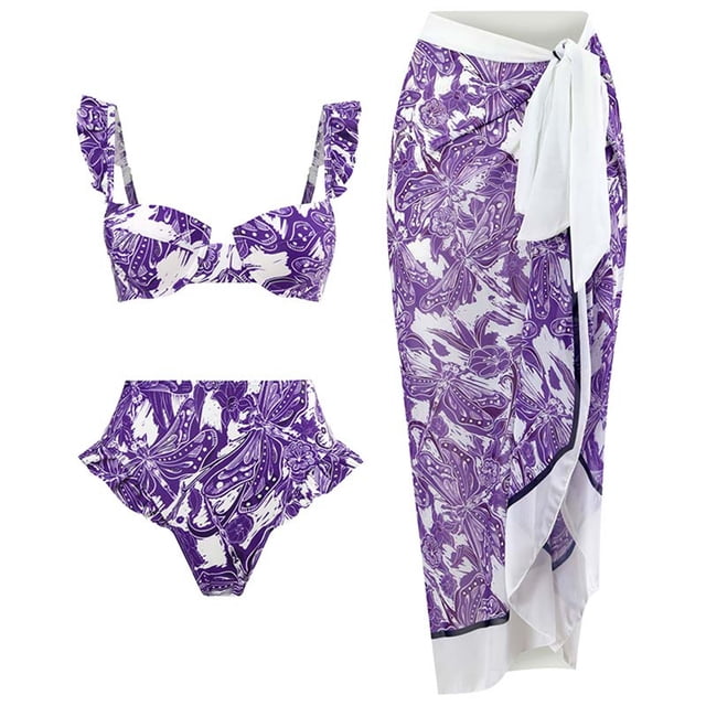 Bikini ajustado con estampado de flores Retro para mujer, traje de baño de una pieza cómodo para mujer, traje de sobrefalda de gasa OAVQHLG3B Store lin121212