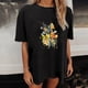 thumbnail image 3 of Gibobby Playera de Manga Corta con Cuello Redondo Camiseta manga corta suelta con estampado estilo acuarela Color sólido informal para mujer(Negro,M), 3 of 4