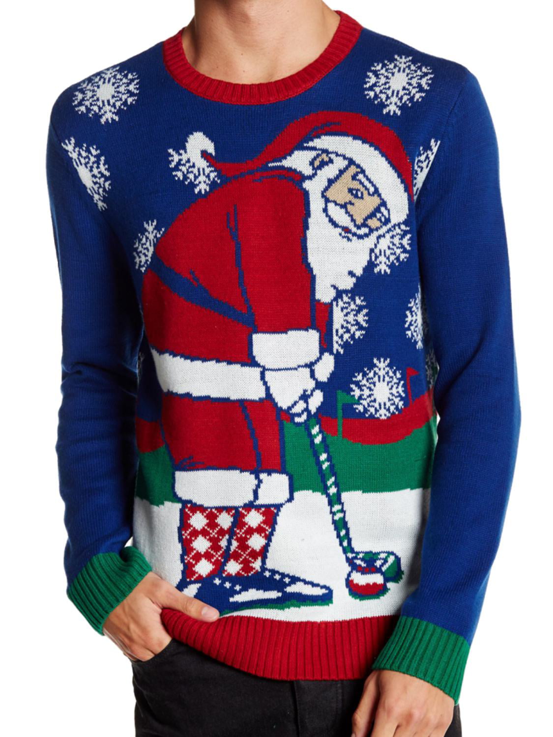 Ugly Christmas Sweater - Men's Blue Golfing Santa Claus Pullover Ugly ...