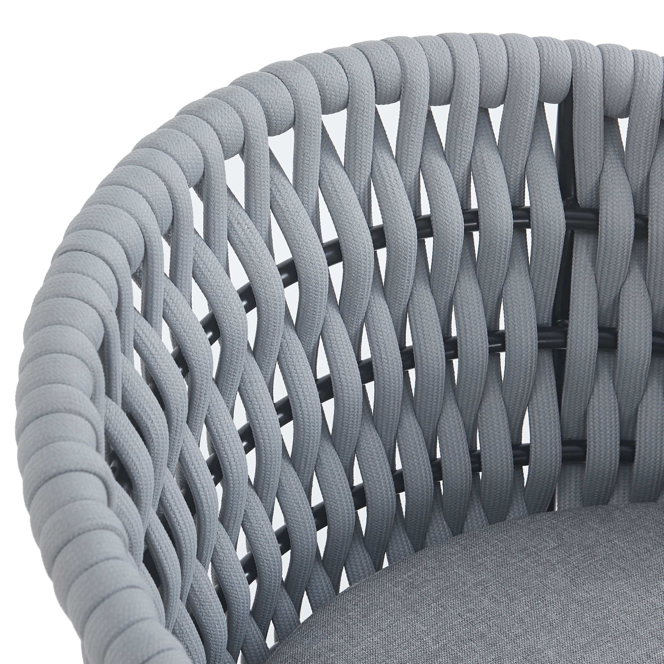 Christopher Knight Home Outdoor Patio Dining Chairs with Metal Frame, Rope Back and Light Gray Cushions, Set of 2