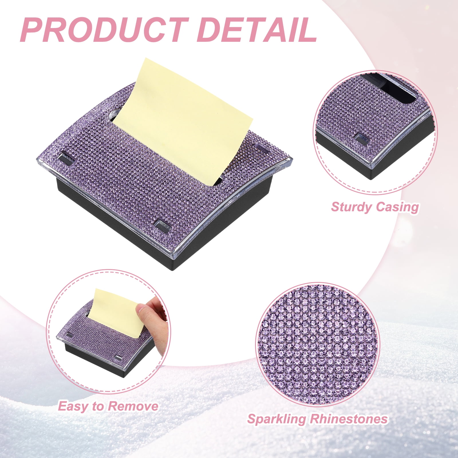 Stick Note Pad Holders, 4 x 4 Inches Rhinestone Sticky Note Dispenser Memo Pad Holder Office Desk Organizer Supplies for Office Home Desk Organization, Purple
