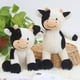 thumbnail image 2 of Peluche de vaca en blanco y negro con forma de flor sonriente, muñeco de ternero sentado, concha de cuero, regalo de cumpleaños, muñeca de trapo para niña, 2 of 6