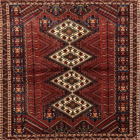 Ahgly Company Indoor Square Traditional Sienna Brown Persian Area Rugs, 6' Square