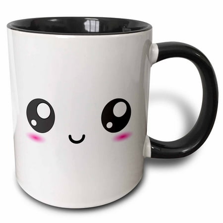 

3dRose White Cute Smiley Square - Adorable and Kawaii Cartoony Smiling Face - Sweet happy Cartoon - Two Tone Black Mug 11-ounce