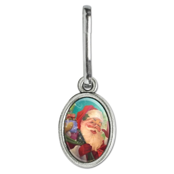 Christmas Holiday Jolly Happy Santa Claus Antiqued Oval Charm Clothes Purse Suitcase Backpack Zipper Pull Aid