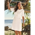 thumbnail image 4 of Women's Knit Bodycon Sweater Dress Button Short Sleeve Crew Neck Elegant Formal Mini Dress, 4 of 6