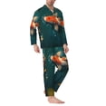 thumbnail image 2 of Fuzoiu Koi Pond Lilies Print Men's Long-Sleeved Pajama,Lounge Button Down Nightwear,Mens Notch Collar Pajama Set -Small, 2 of 7