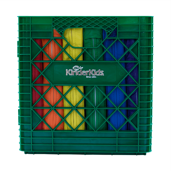 KinderMat, Kindercrate, Green, 6 Pack of 13.5" Kindercushions & Sturdy Storage Container, 2" Thick Squares Story Time Cushions, Alternative Seating, Yellow Blue Green Red Purple Orange