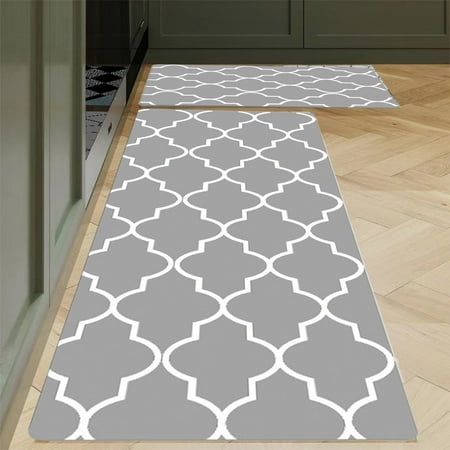 

dwsnxt 2PCS Black Kitchen Mat Set Ergonomic Anti-Fatigue Non-Slip Waterproof Stain-Resistant Rugs for Home Office Gray