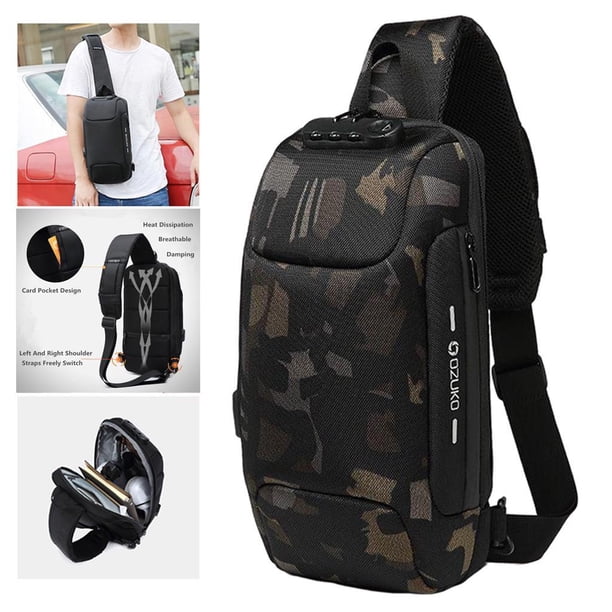 USB antirrobo para hombre Soledad bandolera impermeable Camuflaje