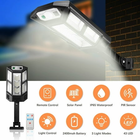 

3 Modes Led Solar Wall Light Motion Sensor with Remote Control IP65 Waterproof Solar Flood Lights Lamp for Path Parking lot