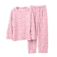 thumbnail image 6 of Zynoxe 2 Piece Pajama Set for Women Classic Crew Neck Long Sleeve Top Straight Leg Long Pants Suit Casual Solid Color Women Pajama Sets Fashion Heart Jacquard Fleece Sleepwear Set, 6 of 9