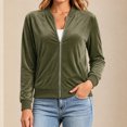 thumbnail image 4 of Kukoosong Women's Velvet Bomber Jacket, Long Sleeve Full Zip Up Stand Collar Velour Coat with Pockets, Slim Casual Lightweight Outerwear for Spring Fall Daily Wear, 4 of 7