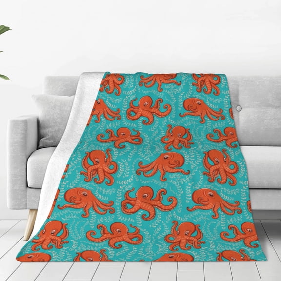 Fleece Throw Blanket Fun Octopus Print Reversible Plush Fluffy Large Big Blanket for Sofa Couch Bed-40"x30"
