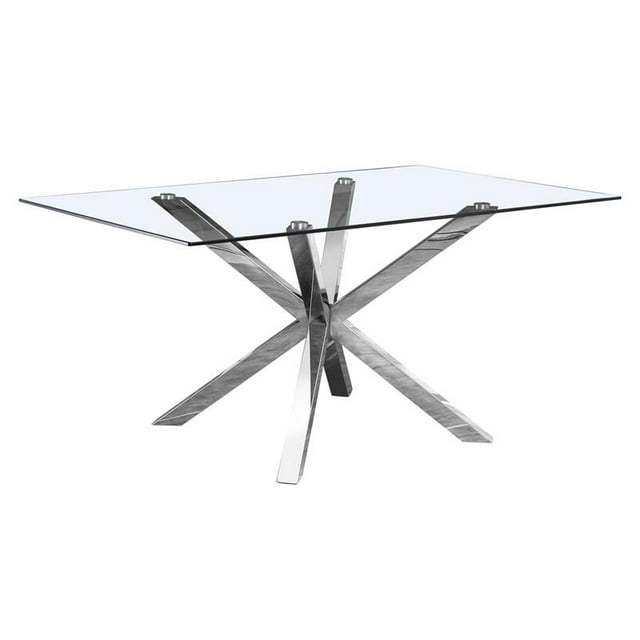 Table à Manger Rectangulaire en Verre Clair de 63 x 39 Po avec Acier Inoxydable