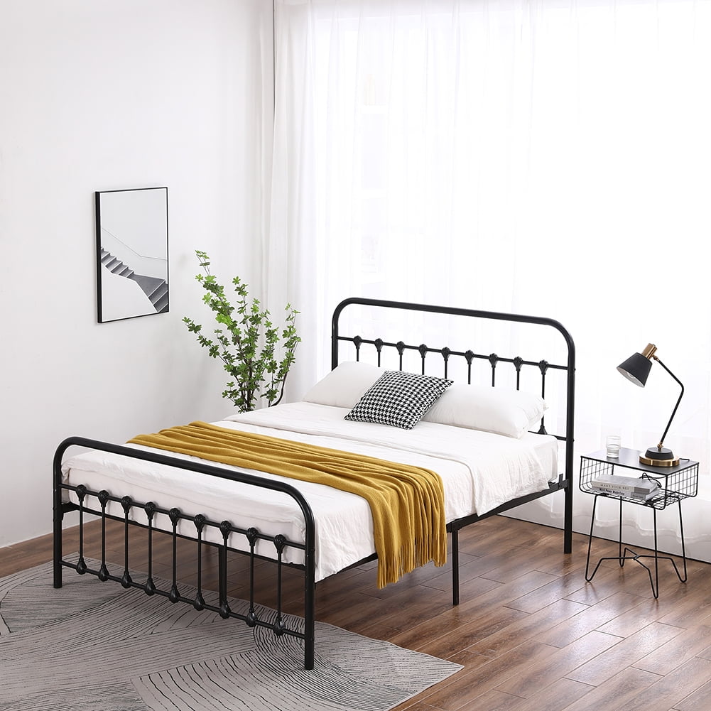 Canddidliike Queen Size Bed Frame with Curved Frame Bed Head and Shell Decoration - Black Canddidliike Queen Size Bed Frame with Curved Frame Bed Head and Shell Decoration - Black