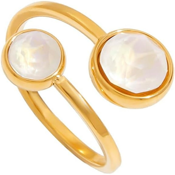 Gemstone Wrap Open Ring for Women 18K Gold Plated Stainless Steel Hypoallergenic Adjustable Statement Minimalist Geometric Wedding Jewelry Boho Engagement Ring Comfort Fit Middle Thumb Finger Band