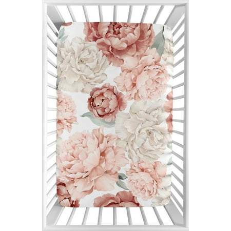 UPC: 0846480098447 | Peony Floral Garden Pink and Ivory Mini Fitted Crib Sheet Girl by Sweet Jojo Designs
