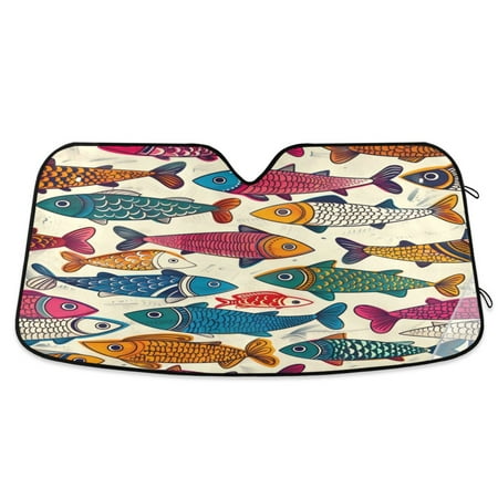 Car Sun Visor 57*31.5inch Windshield Sun Shield Car Sun Curtain Car Sun Shield Car Sun Insulation Suitable For Most Vehicles Colorful Fish