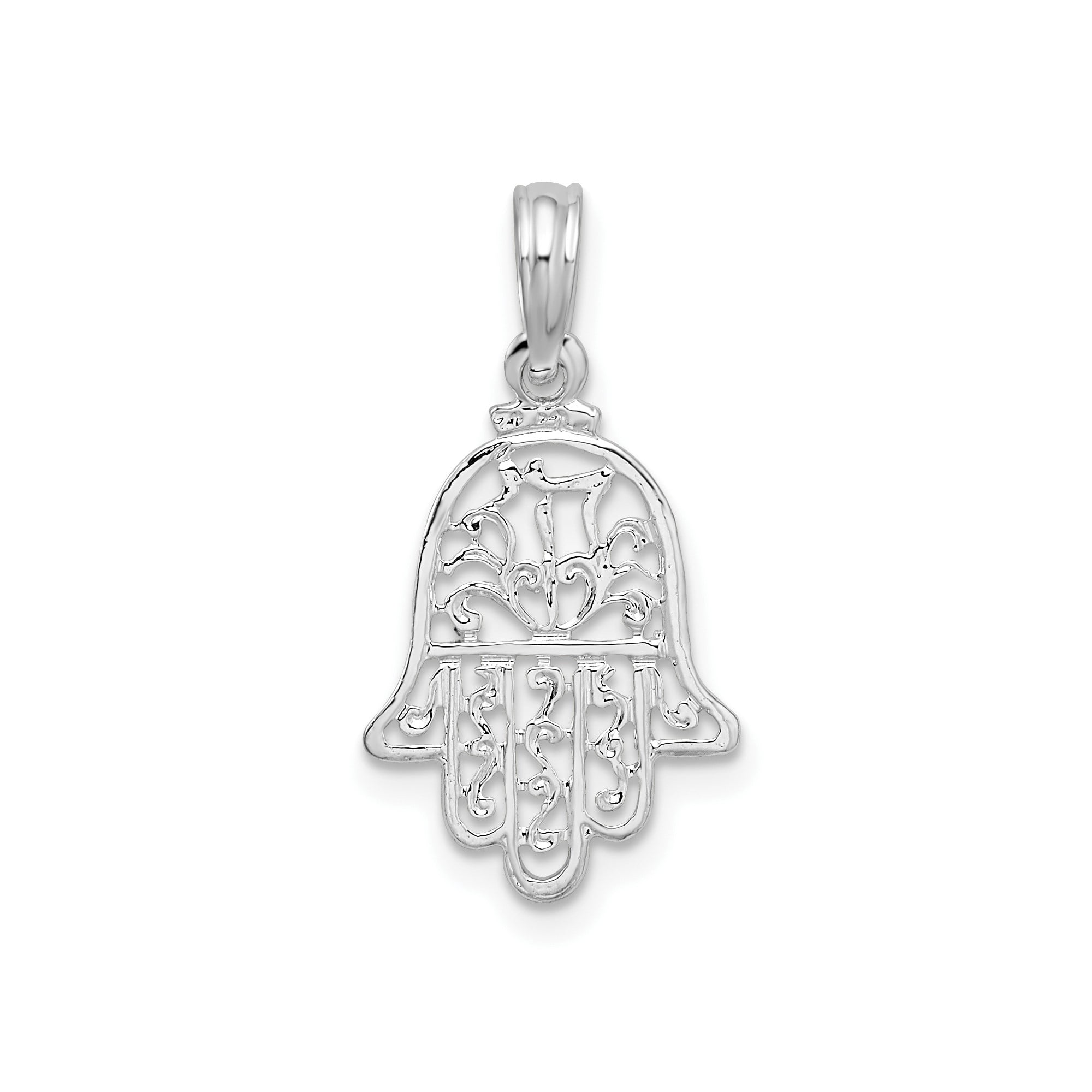 Sterling Silver Hamsa Pendant with Filigree Design, Religious Hand Amulet for Protection, Luck, Blessings, Unisex Spiritual Jewelry for Necklace, Middle Eastern Faith Symbol