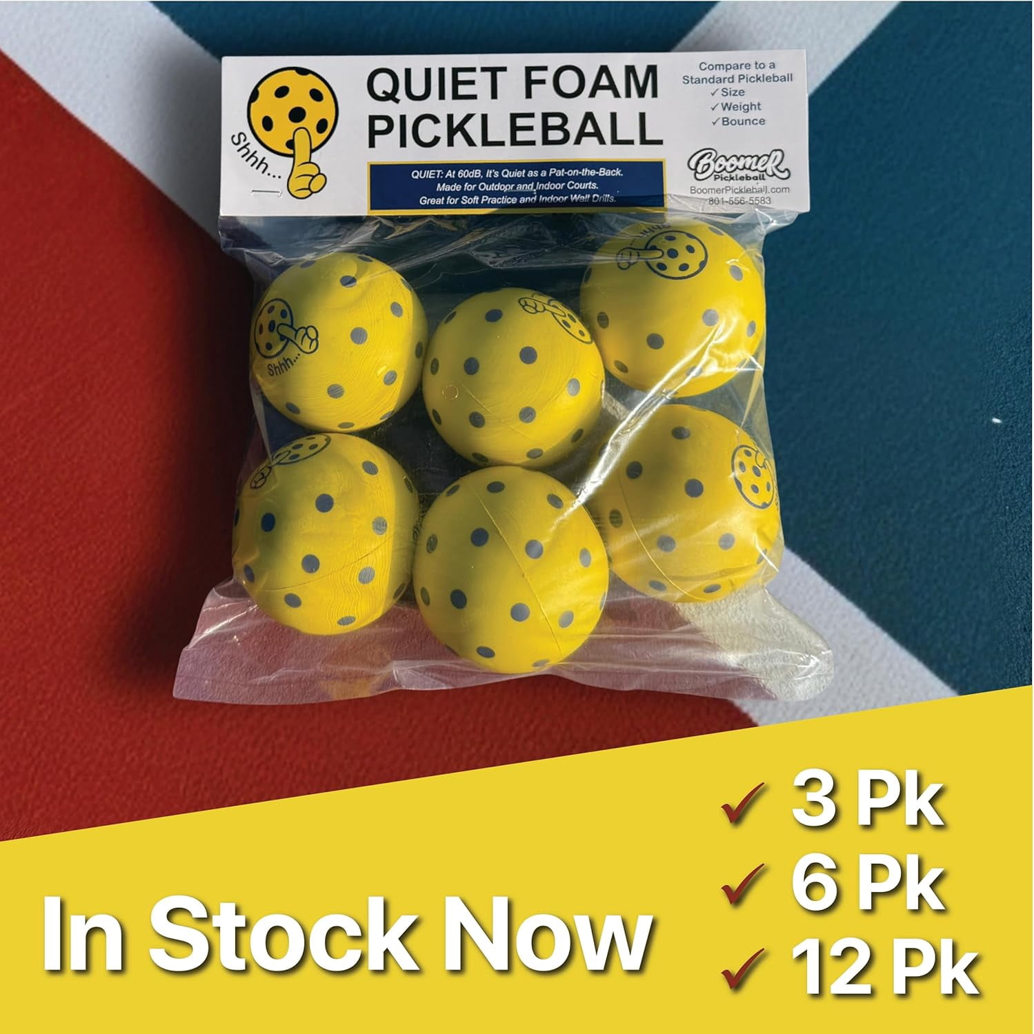 Boomer Quiet Foam Pickleballs for Practice, Low Noise Training Balls for Indoor or Outdoor Play, Durable Foam Design (pack of 6)