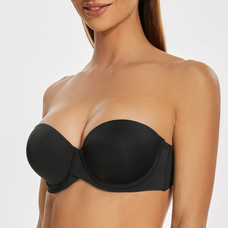 MELENECA Women's Stay Put Padded Cup with Lift Underwire Push Up Strapless  Bras Black 38E 
