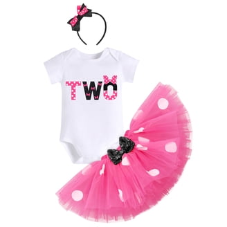 Ibtom Castle Toddler Baby Girls 1st 2nd Birthday Outfit Mini Polka Dots Romper Tutu Dress Mouse Ears Headband Princess Skirt Set for Photo Shoot 2