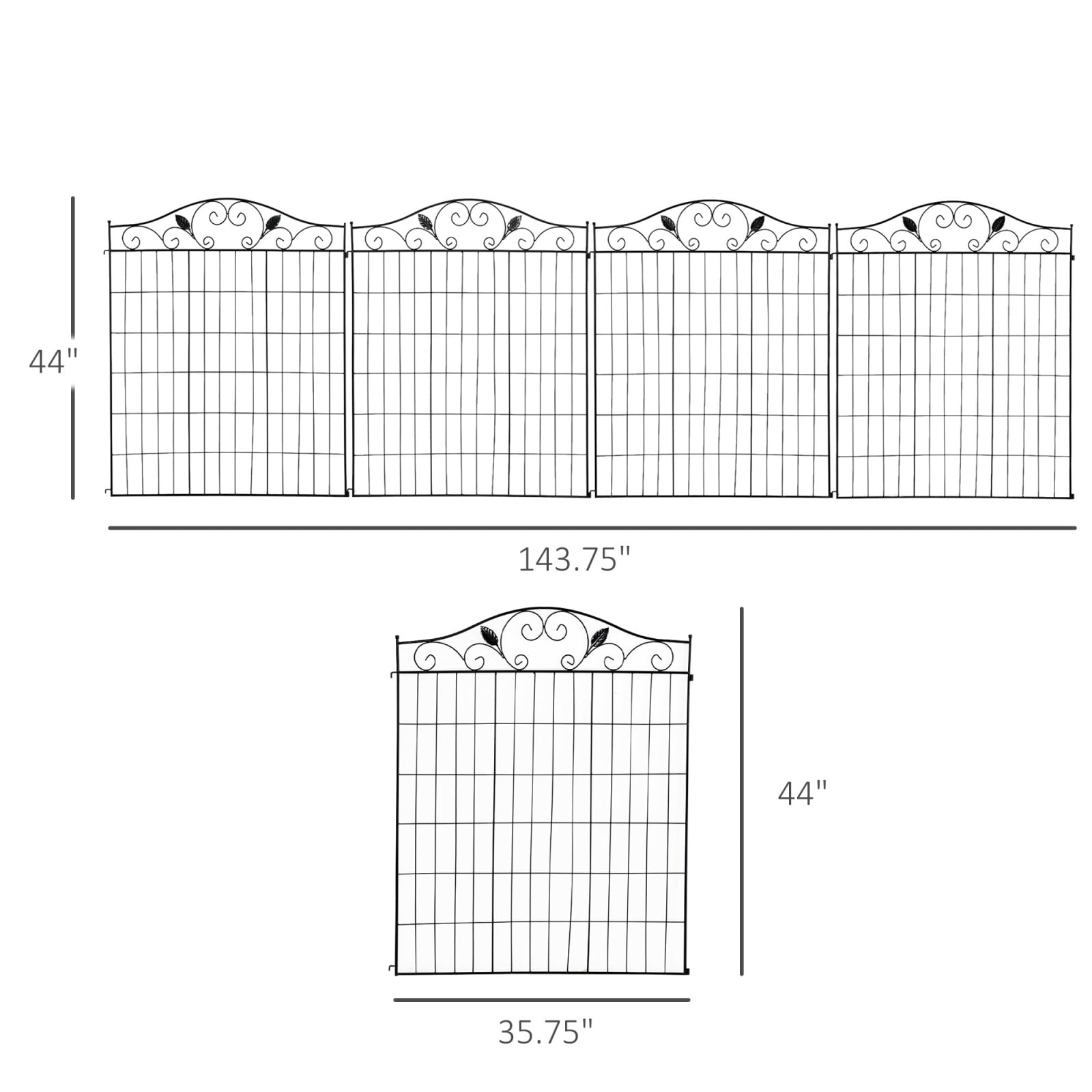Decorative Garden Fence Panel 4 Pack, 44 x 36 Inch Steel Border Folding Fence for Yard Landscaping, Pet Safe Outdoor Barrier for Flower Beds and Pathways
