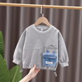 thumbnail image 3 of Sudadera con cuello redondo y letras de retazos para bebés de 1 a 7 años, ropa para primavera y otoño, ropa para niños, top para bebés, ropa de abrigo de color negro y gris, 3 of 5
