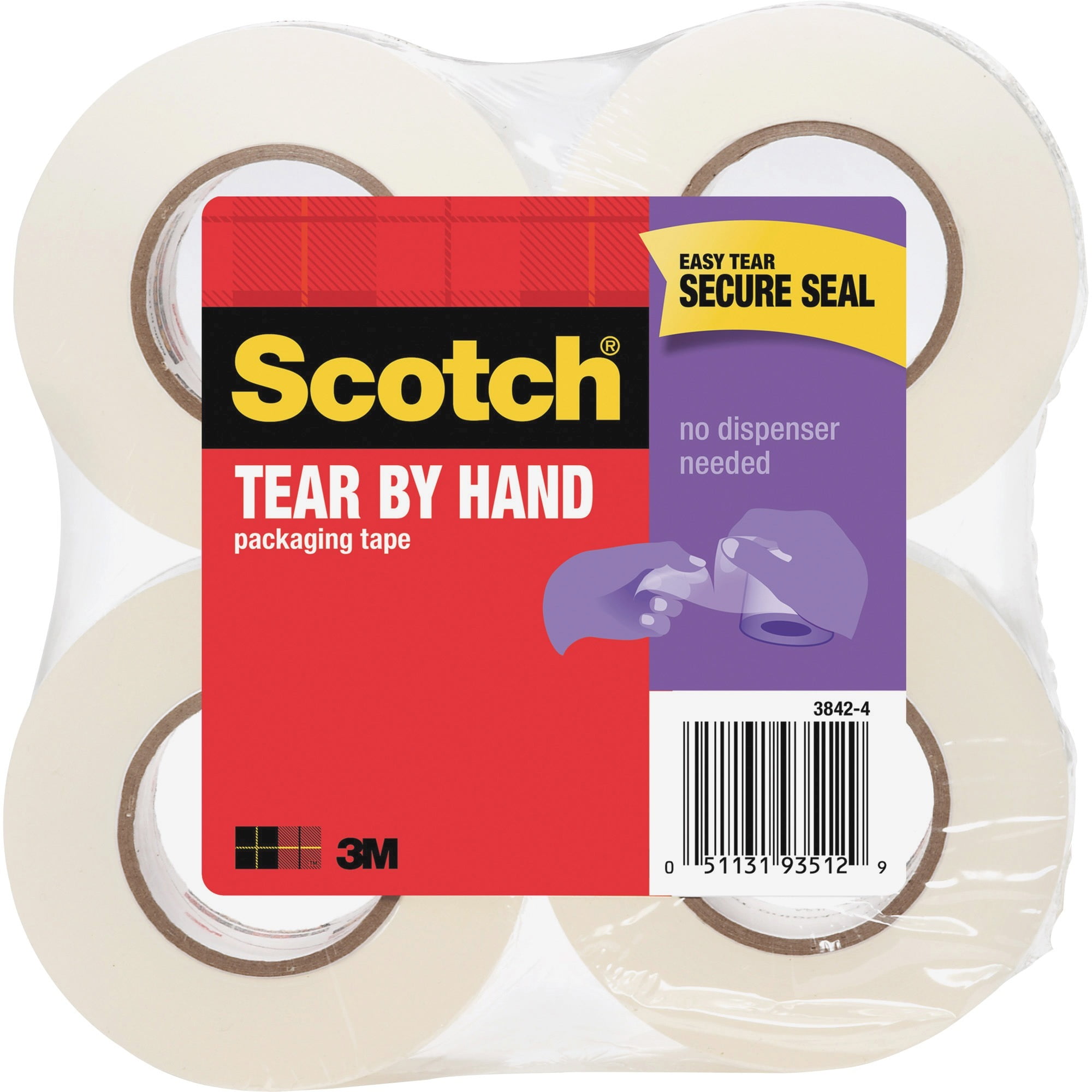 Scotch TearByHand Mailing Packaging Tape, Clear, 4 / Pack (Quantity
