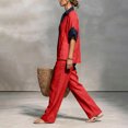 thumbnail image 4 of Stralyhd 2 Piece Lounge Set for Women Summer Oversized Sets Casual Linen Long Outfits Vacation Matching Set Red XL, 4 of 5