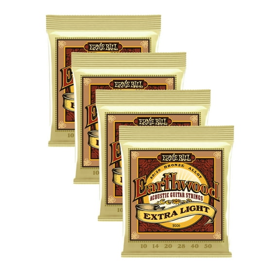 4 PACK Ernie Ball 2006 Earthwood 80/20 Bronze Extra Light Acoustic Guitar Strings (10-50)