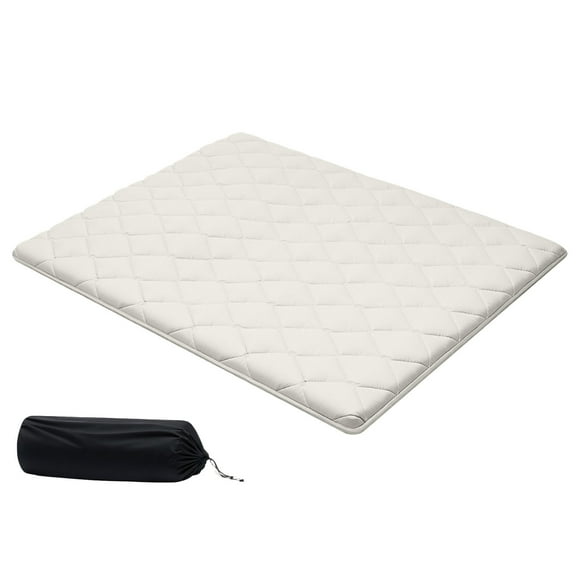 KFFKFF Japanese Tatami Mat, Queen Size Foldable Tatami Mattress, Futon Mattress with Storage Bag & Fastener, 9-Layer Floor Mat for Sleeping, Dormitory, Meditation, 80 x 60 x 2.5in, White