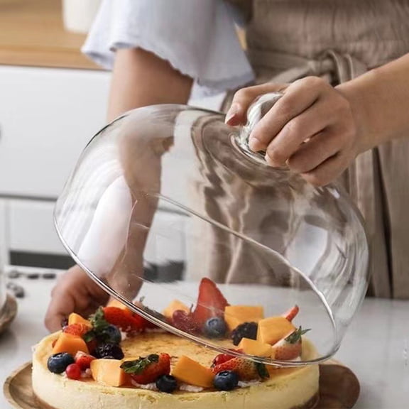 TEHAUX Glass Dessert Dome with Wood Base Cake Stand Cake Plate Wooden Plates with Dome