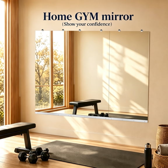 GARITIN Full Length Gym Mirror, 24x48 Inch Wall Mirror 3-Piece Set, Frameless HD Glass Shatterproof Wall Mounted Mirror with Z-Bar Bracket for Home Gym Yoga Studio Dance Room, Silver