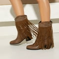 thumbnail image 3 of Xfvqtps Womens Western Ankle Boots with Tassel Detail Round Toe Chunky Heel Cowboy Booties Fashion Fall Winter Casual Boots for Women Brown, 3 of 7