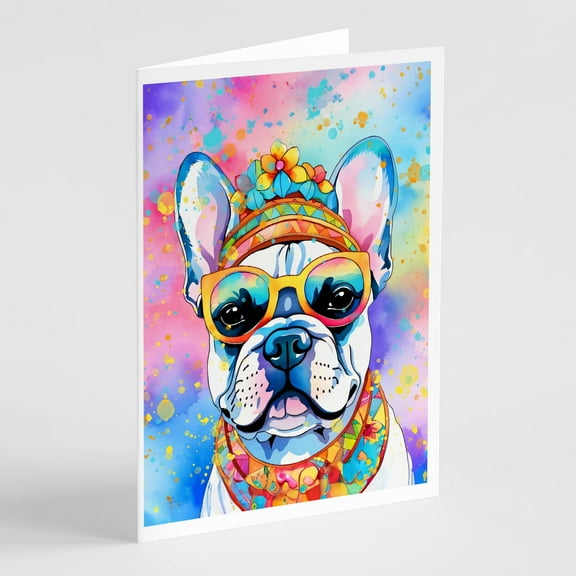 French Bulldog Hippie Dawg Greeting Cards Pack of 8 7 in x 5 in