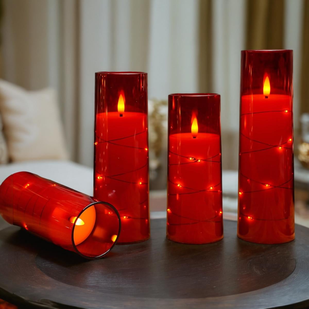 Flameless LED Candles with Timer 5 Pc Flickering Flameless Candles for Romantic Ambiance and Home Decoration Stable Acrylic Shell,with Embedded Star String，Battery Operated Candles
