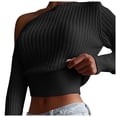 thumbnail image 2 of YueHuiYing Fashion Women Color Off Shoulder Long Sleeve Sweater Pullover Sweater Puff Blouse, 2 of 5