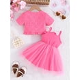 thumbnail image 5 of Toddler Kids Baby Girls Dress and Cardigan Sets 6 9 12 18 24 Months 2T 3T 4T 3D Floral Spaghetti Strap Sleeveless Tulle Dress and Short Sleeve Tops, 5 of 9