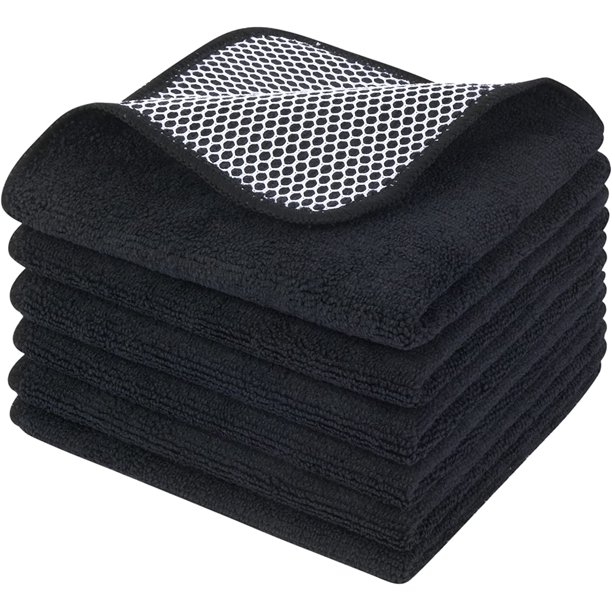 Black Dish Cloths Reusable Microfibre Dishcloths Absorbent and Dry Fast