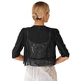 thumbnail image 3 of YONGHS Women Shrugs Sheer Cardigan Summer Short Sleeve Open Front Cropped Bolero Black XL, 3 of 7