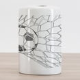 thumbnail image 2 of Soccer Ceramic Toothbrush Holder, Soccer Ball in Net Goaly Position Sports Competition Spectators Hand Drawn Style, Decorative Versatile Countertop for Bathroom, 4.5" X 2.7", Black White, by Ambesonne, 2 of 4